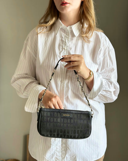 Stunning pre-loved black DKNY baguette bag