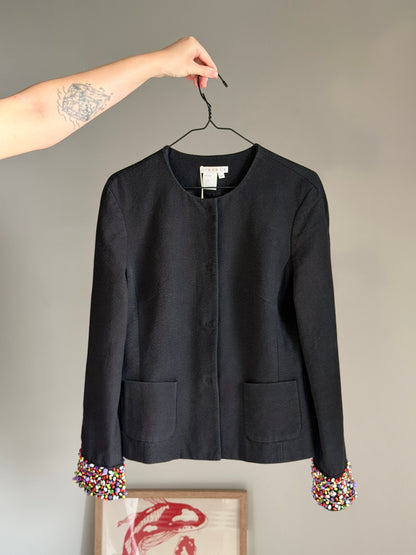 Chic vintage black blazer with embellished cuffs