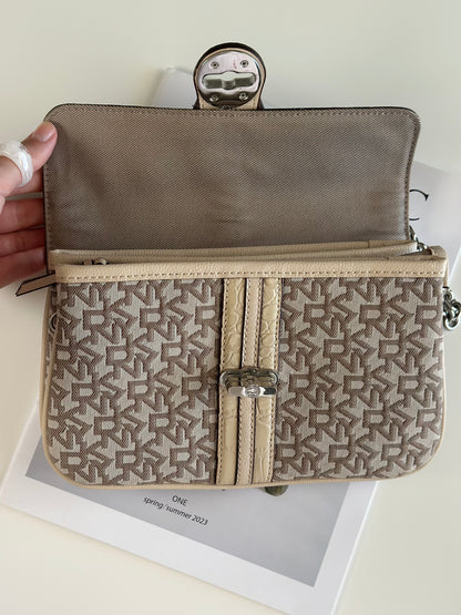 Sophisticated vintage DKNY beige shoulder bag from 2000s