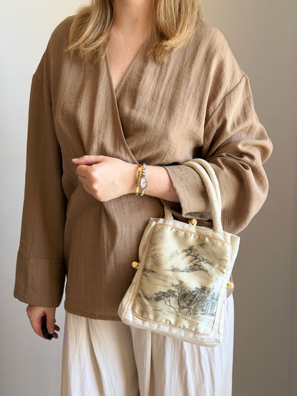Vintage linen/silk mini tote bag