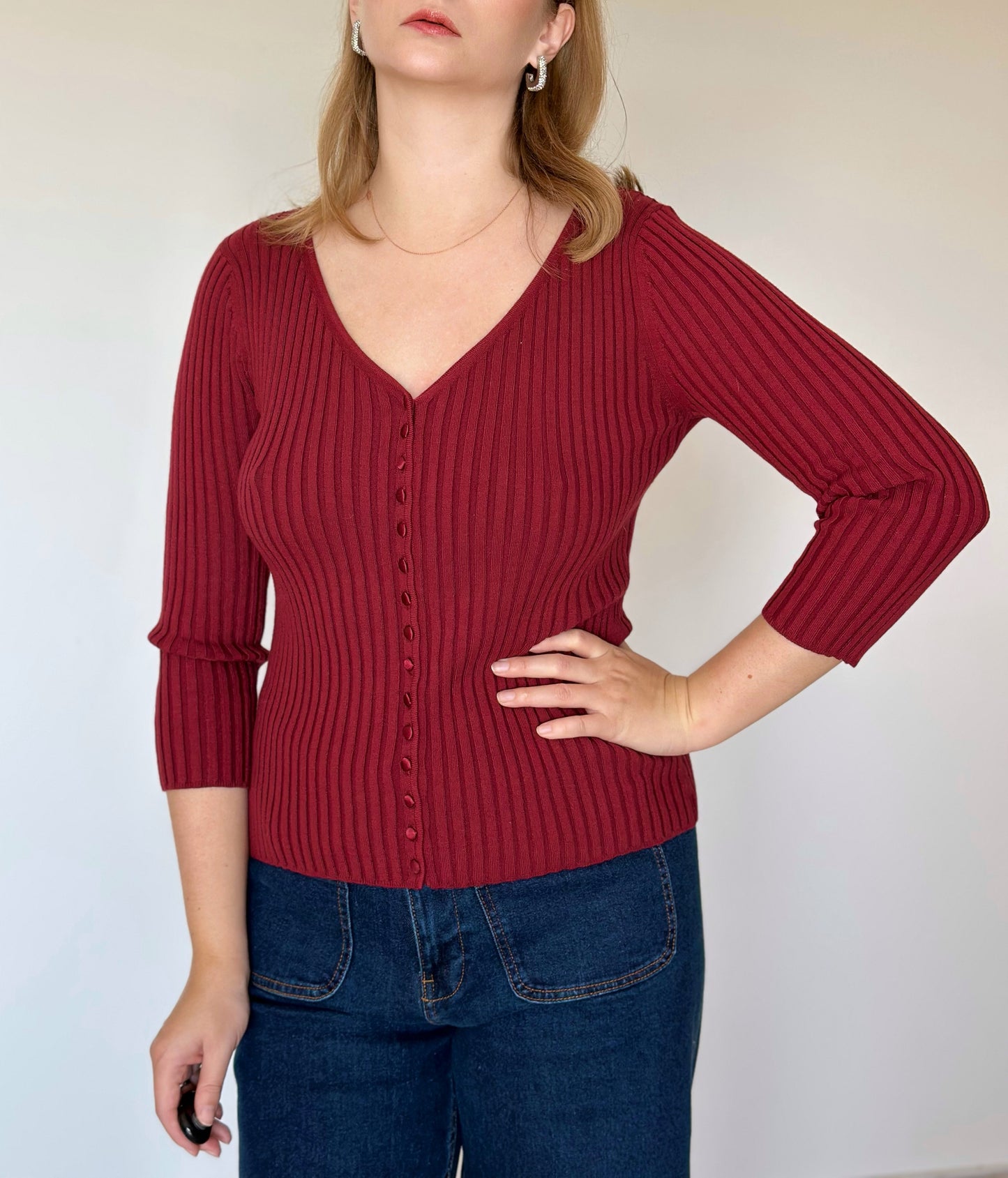 Vintage red ribbed cardigan