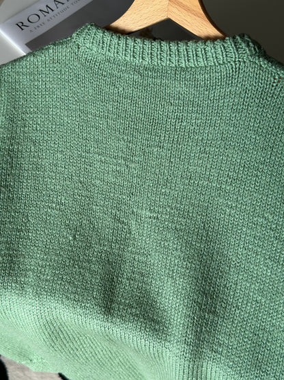 Amazing vintage green knit sweater with tiger