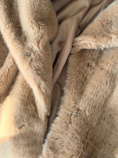 Chic beige faux fur midi coat
