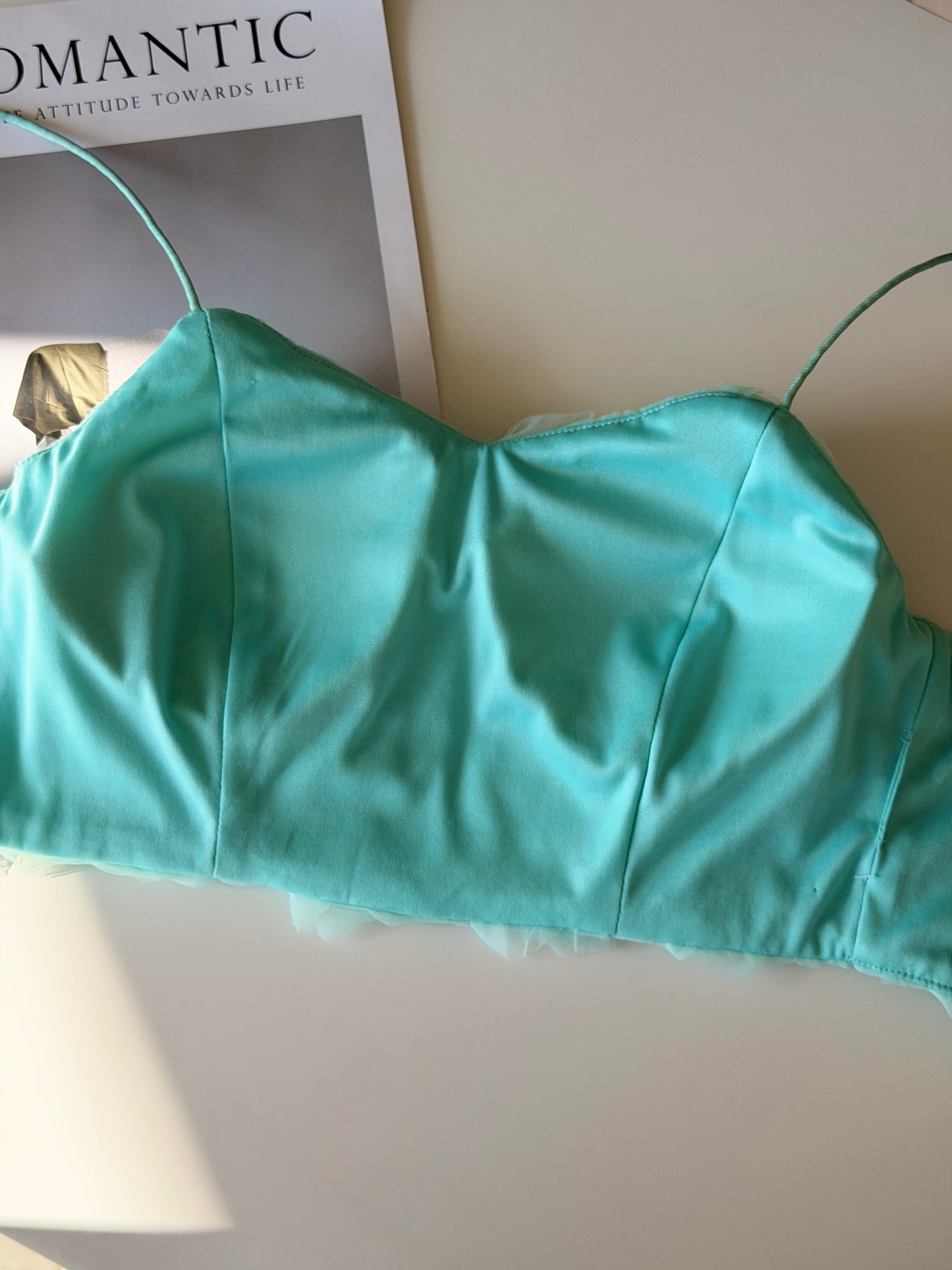 Turquoise bustier top with roses
