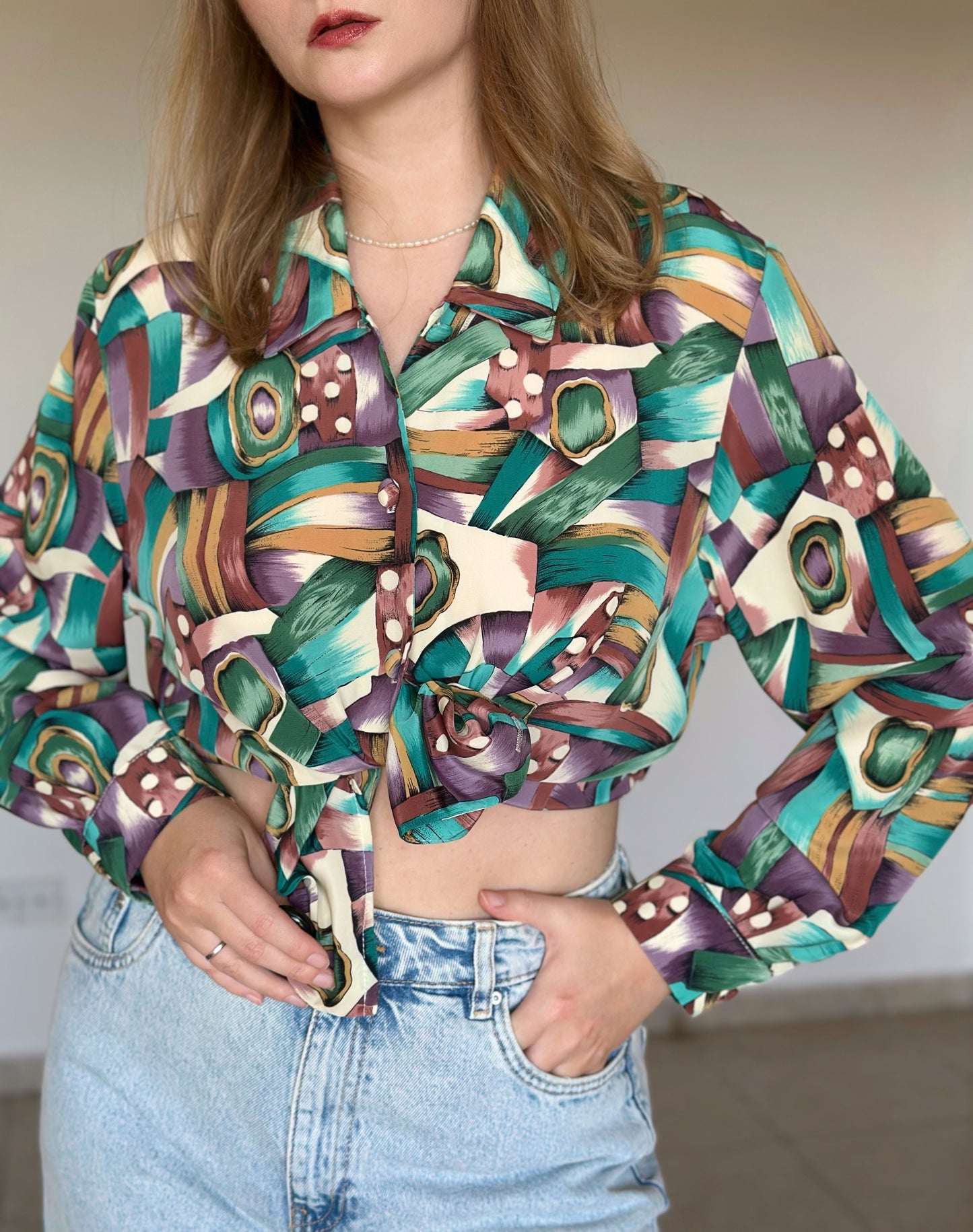 Vintage blouse with abstract print
