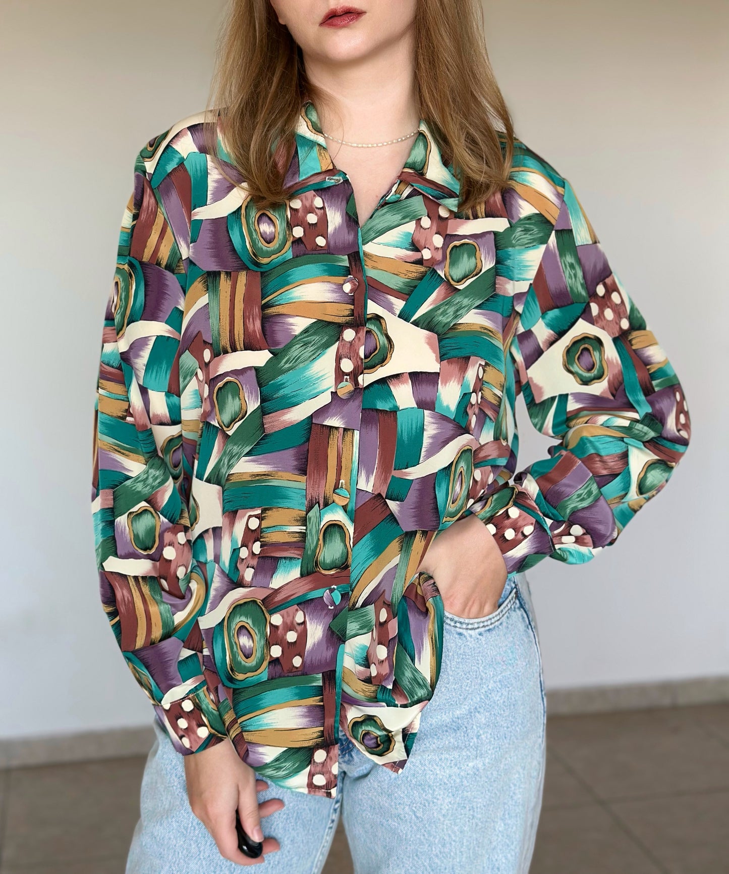Vintage blouse with abstract print