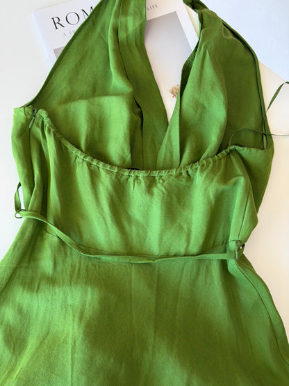 Vibrant green halter-neck linen dress