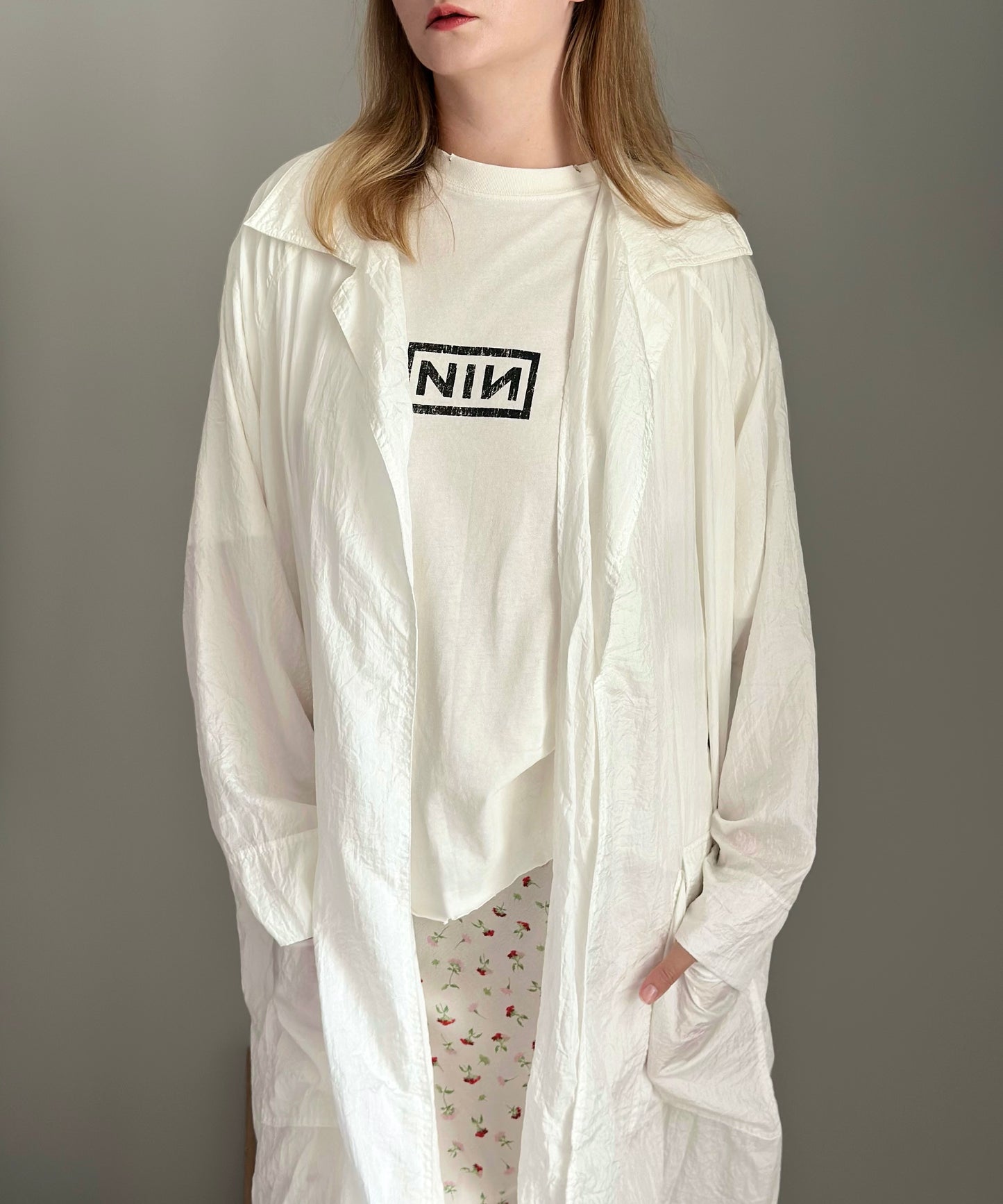 Lightweight oversized white duster coat