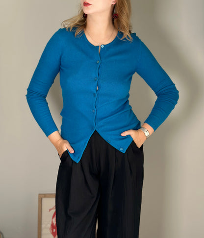 Striking vintage blue silk/cashmere cardigan