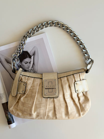 Vintage Guess bag in beige monogram with bold chain