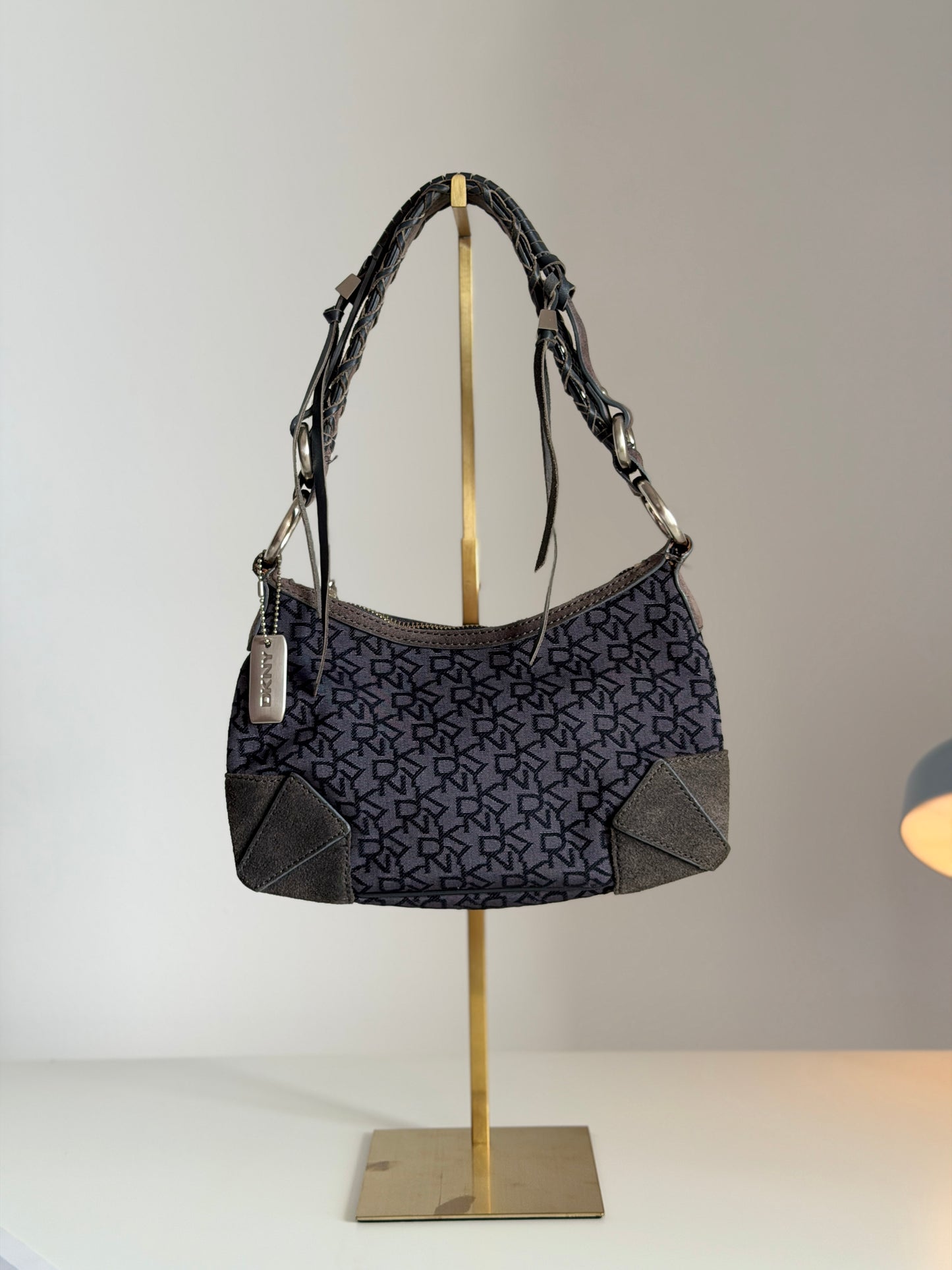 Chic vintage DKNY shoulder bag in rare dark grey colour