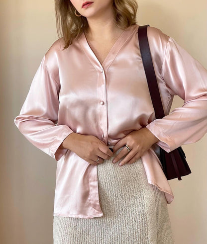 Elegant vintage pink blouse in pajama style