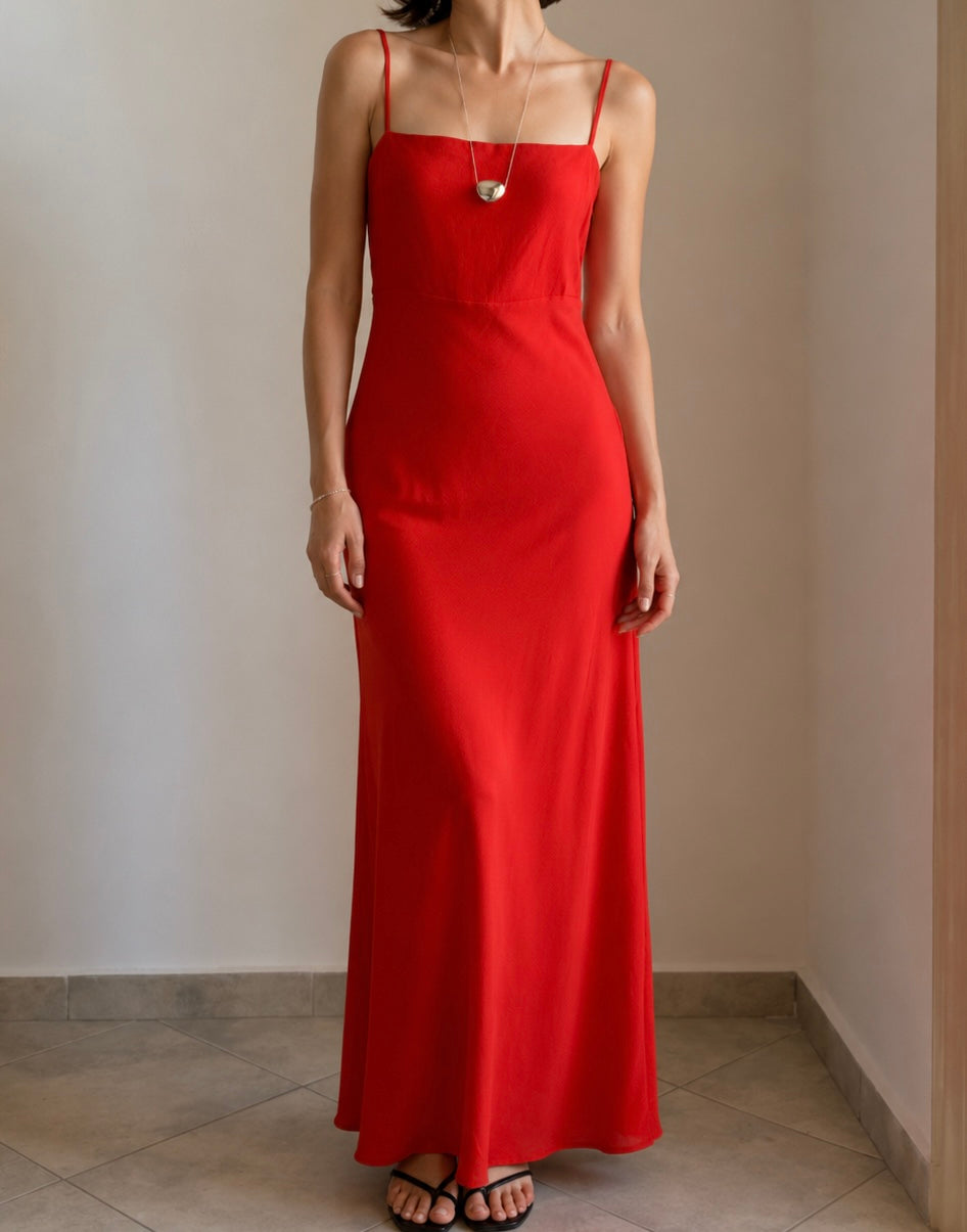 Minimal orange red slip long dress