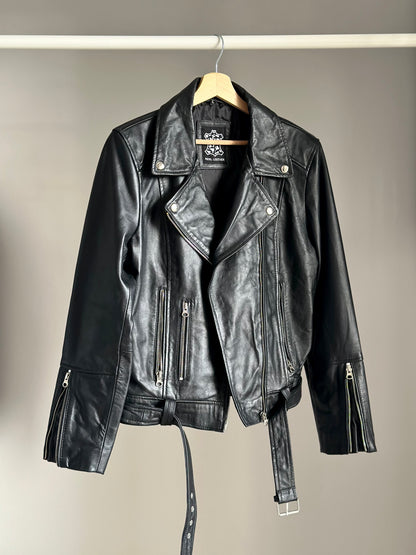 Classic vintage black biker leather  jacket