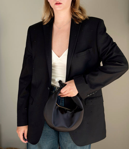 Sophisticated vintage black blazer with black rhinestones. Hand-decorated ❣️