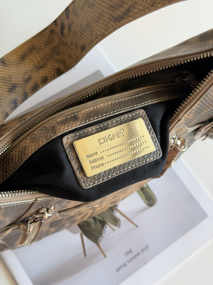 Stylish vintage DKNY shoulder bag in a snakeskin pattern