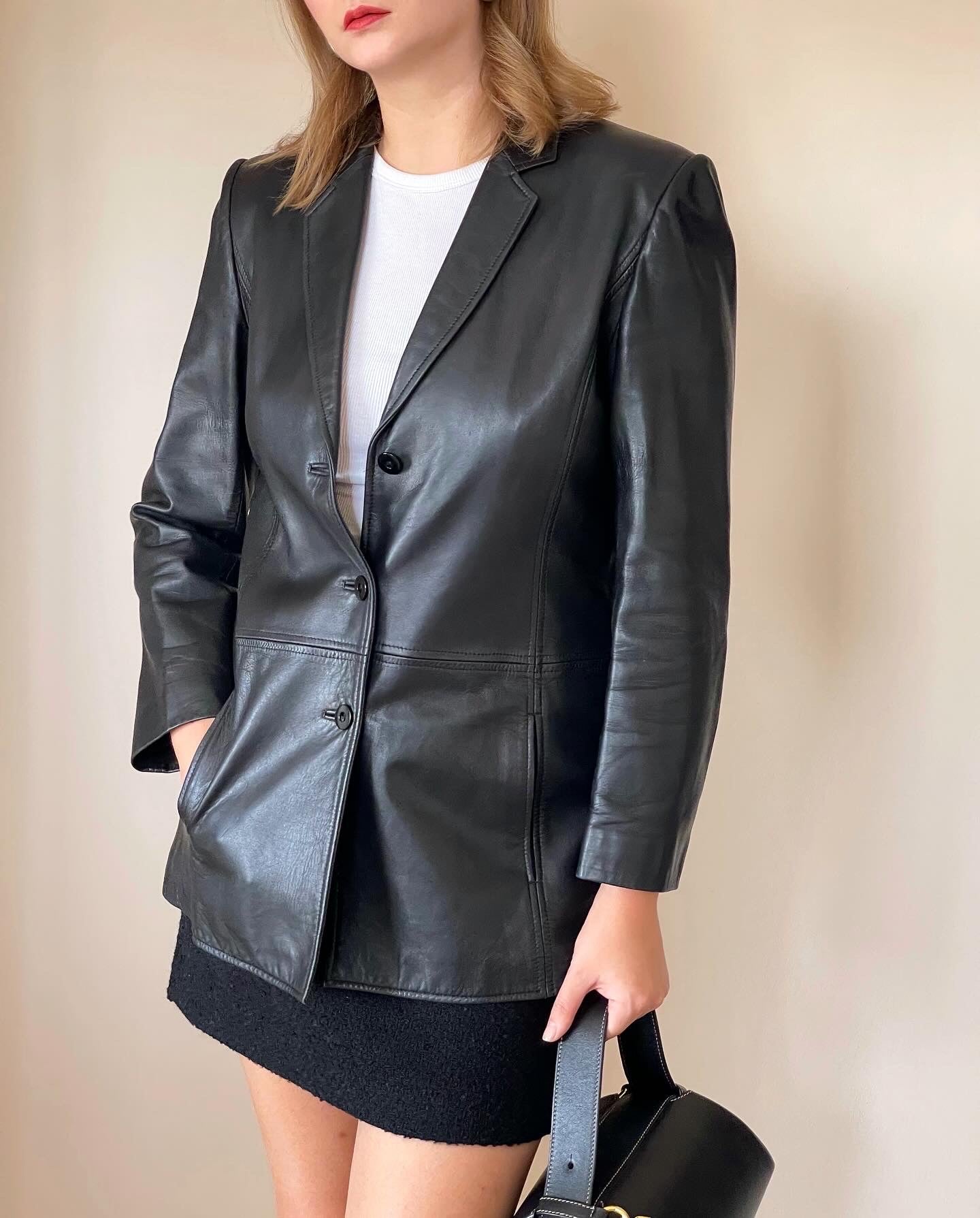 Ideal minimalistic vintage leather blazer Jaeger