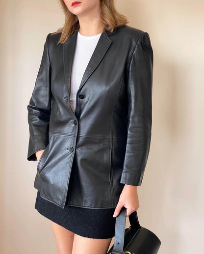 Ideal minimalistic vintage leather blazer Jaeger