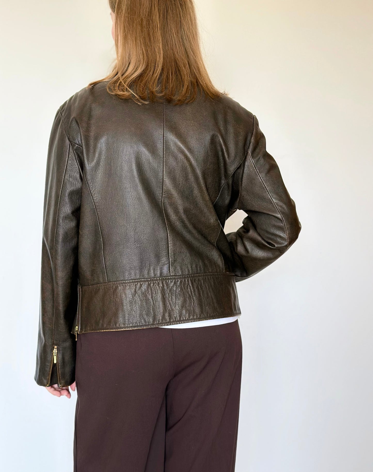 Trendy vintage distressed leather jacket