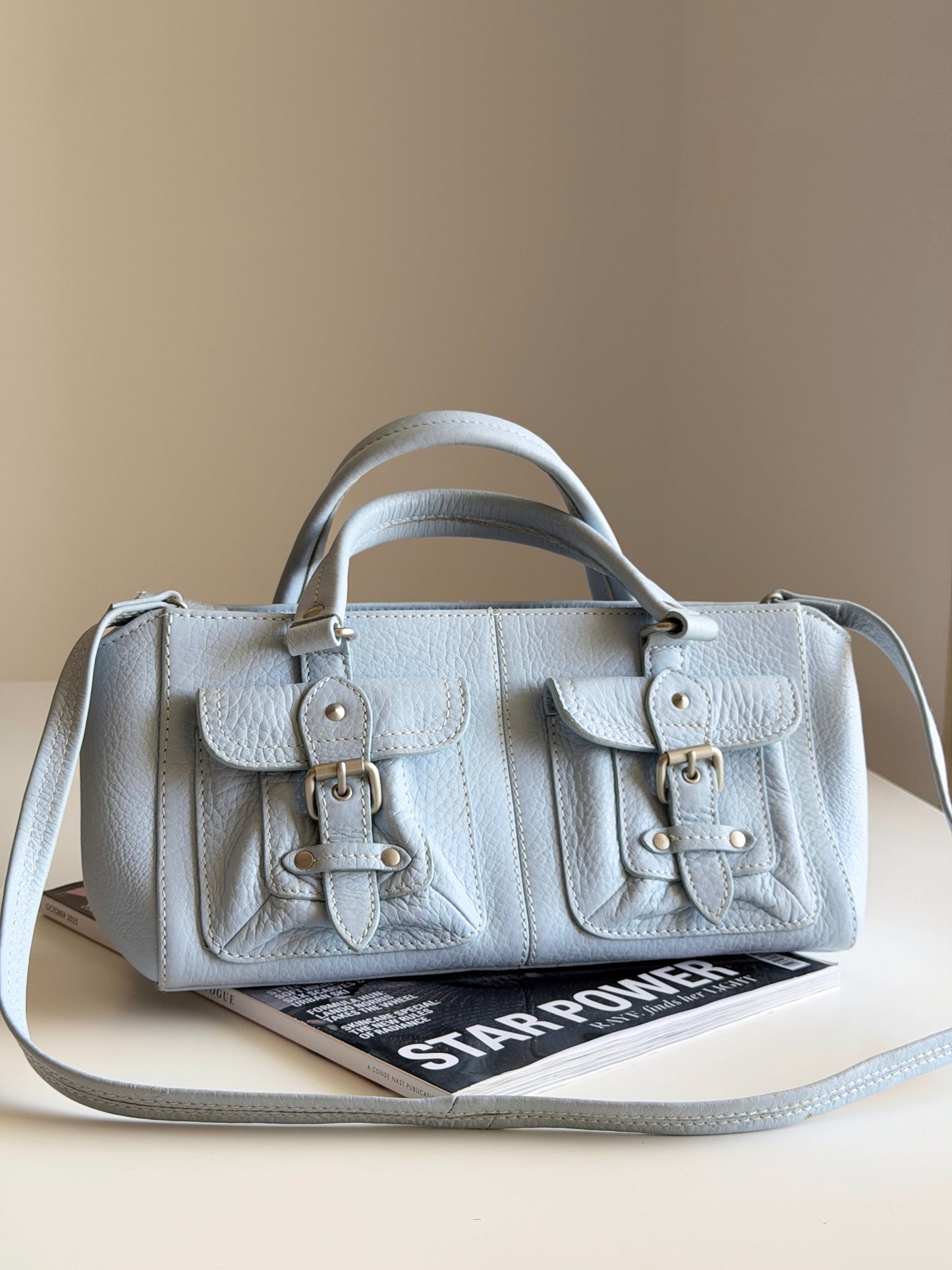 Vintage powder blue leather bag