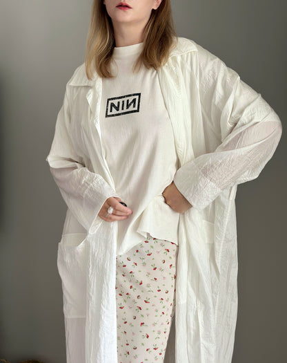 Lightweight oversized white duster coat