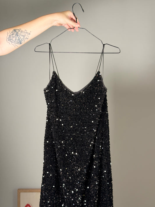 Stunning black midi slip dress with sequins