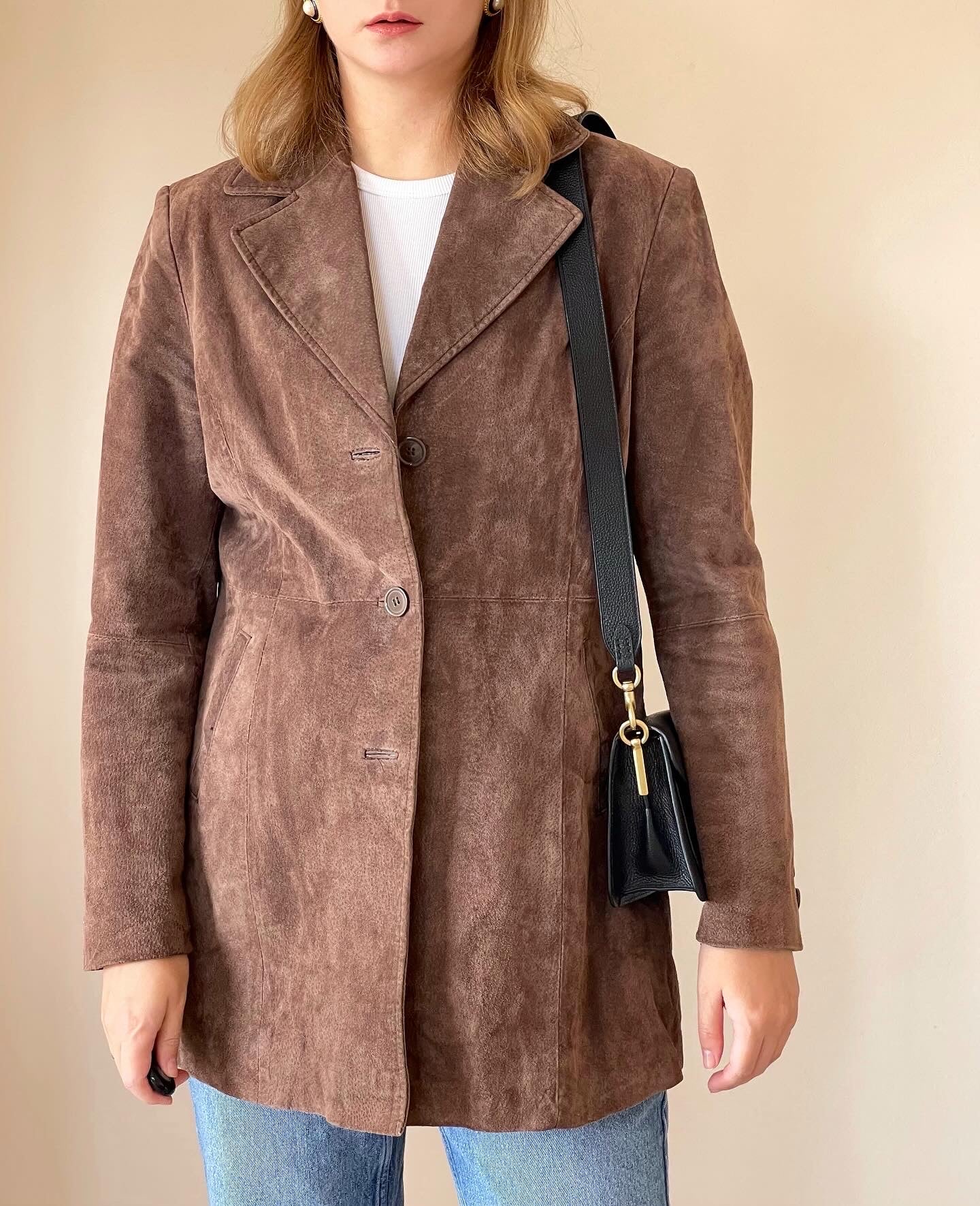 Vintage 100% suede leather long jacket
