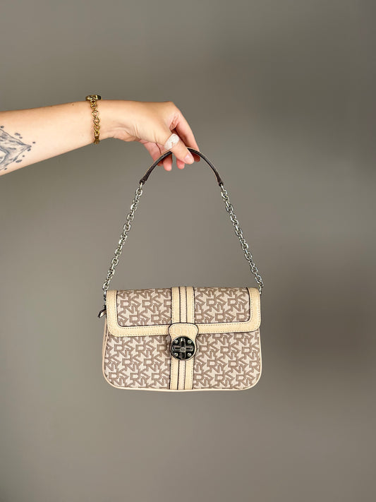 Sophisticated vintage DKNY beige shoulder bag from 2000s