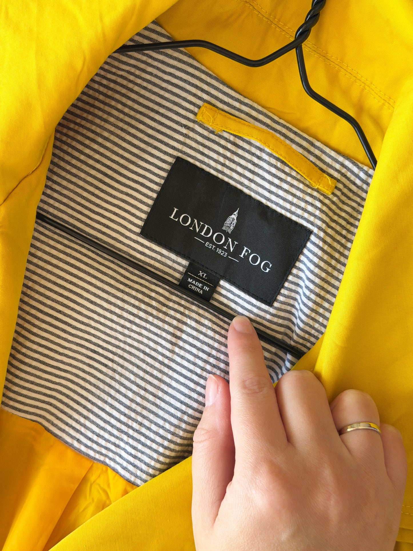 Vibrant yellow London Fog trench coat