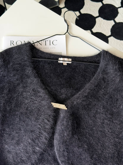 Chic black cropped angora cardigan