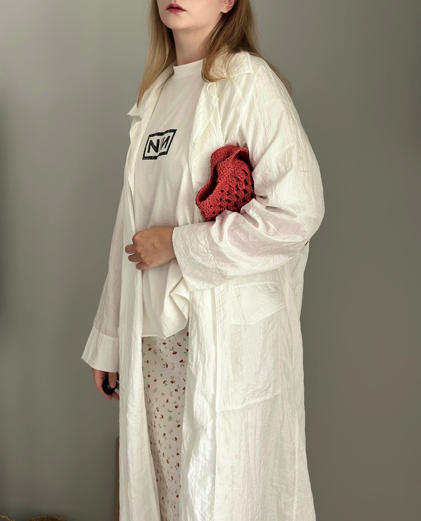 Lightweight oversized white duster coat