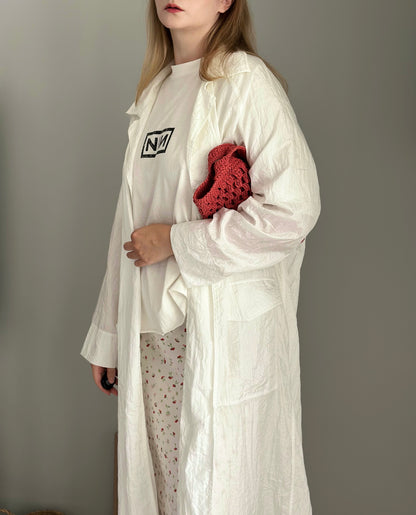 Lightweight oversized white duster coat