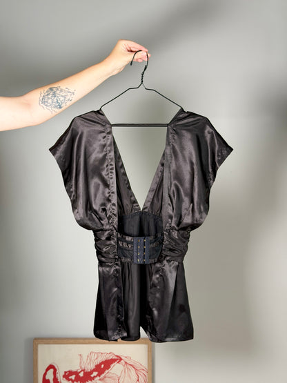 Striking black satin lingerie top