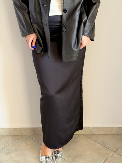 Black maxi satin skirt