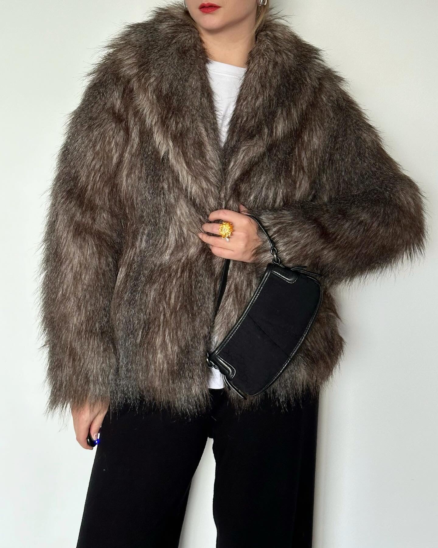 Trendy vintage faux fur jacket