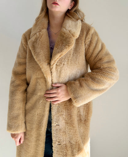 Chic beige faux fur midi coat