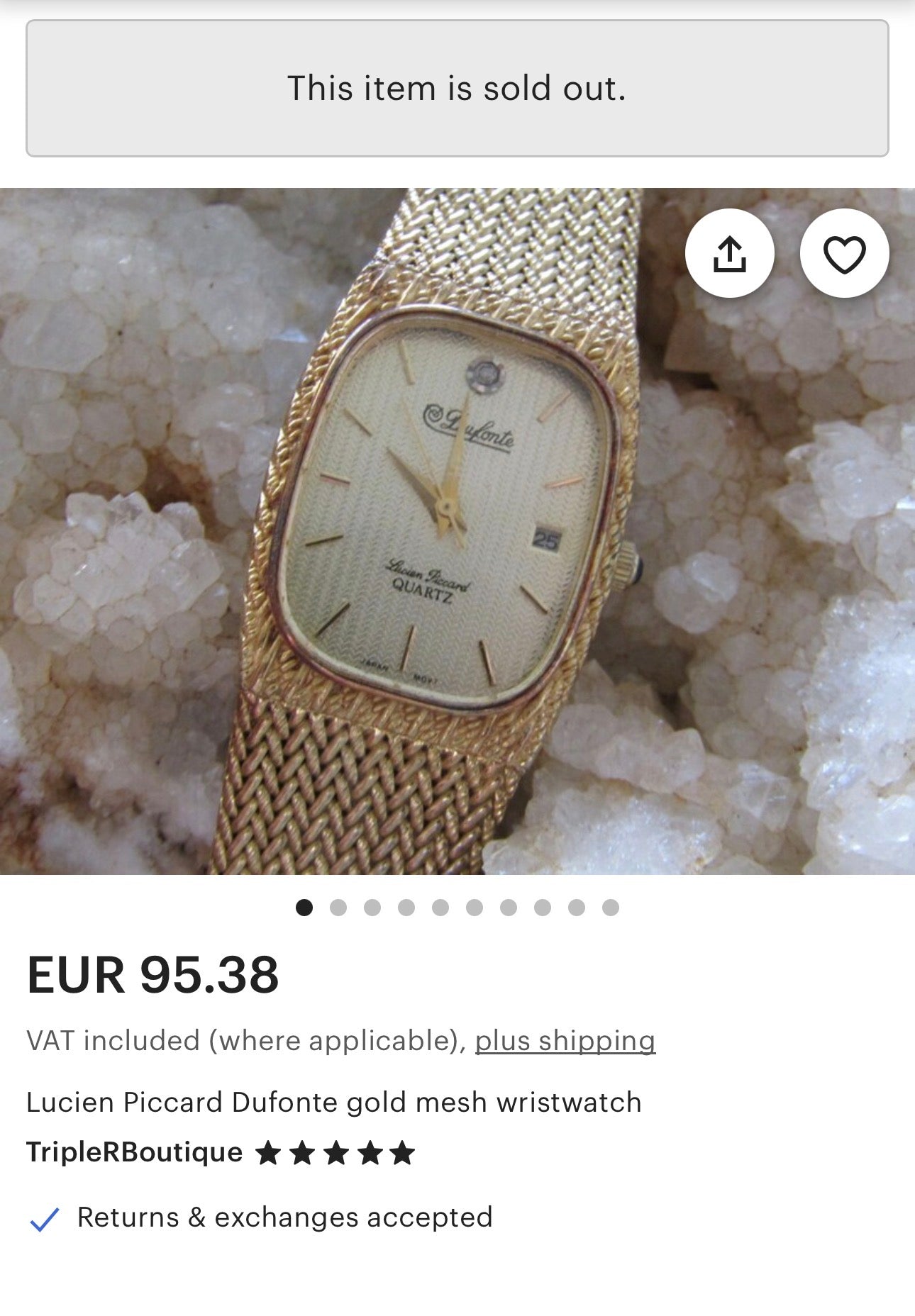 Vintage Lucien Piccard Dufonte watch with gold-tone mesh bracelet