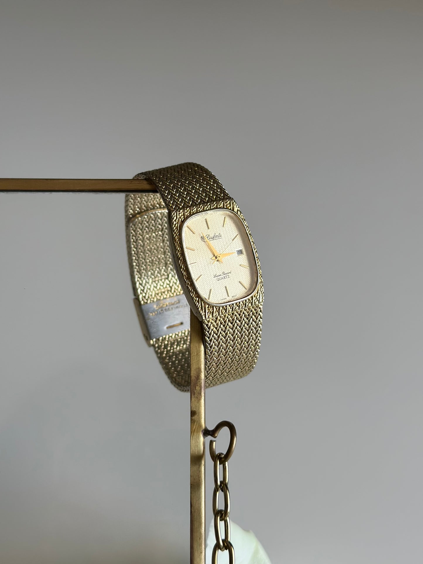 Vintage Lucien Piccard Dufonte watch with gold-tone mesh bracelet