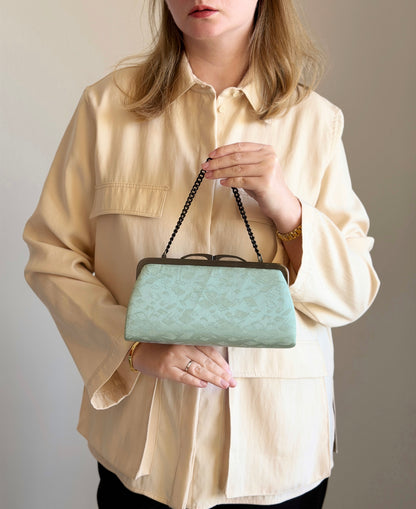 Unique vintage silk clutch bag with mirror