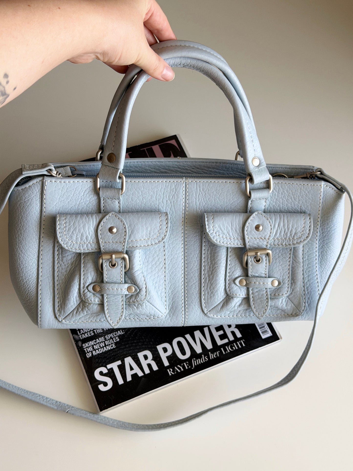 Vintage powder blue leather bag