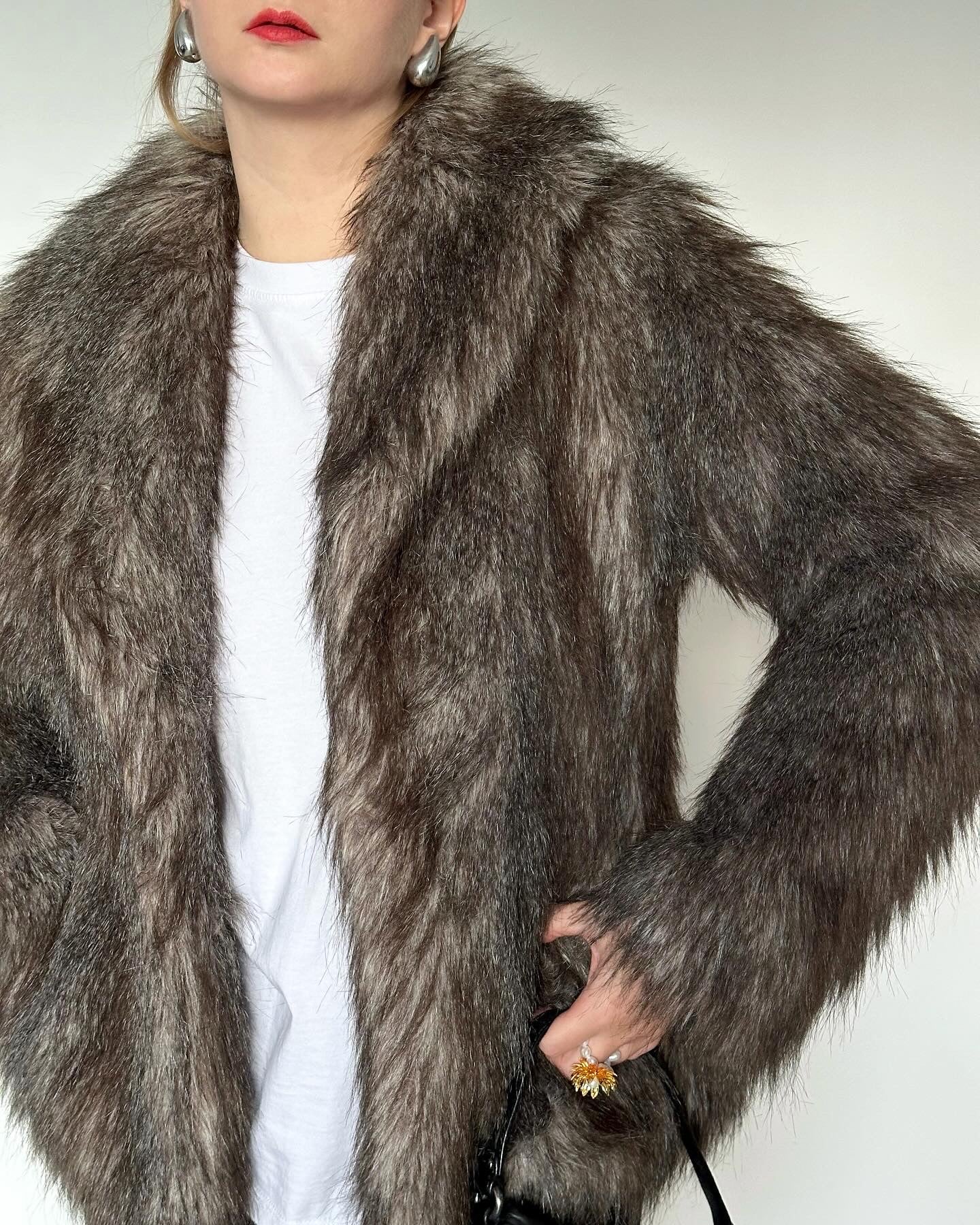 Trendy vintage faux fur jacket