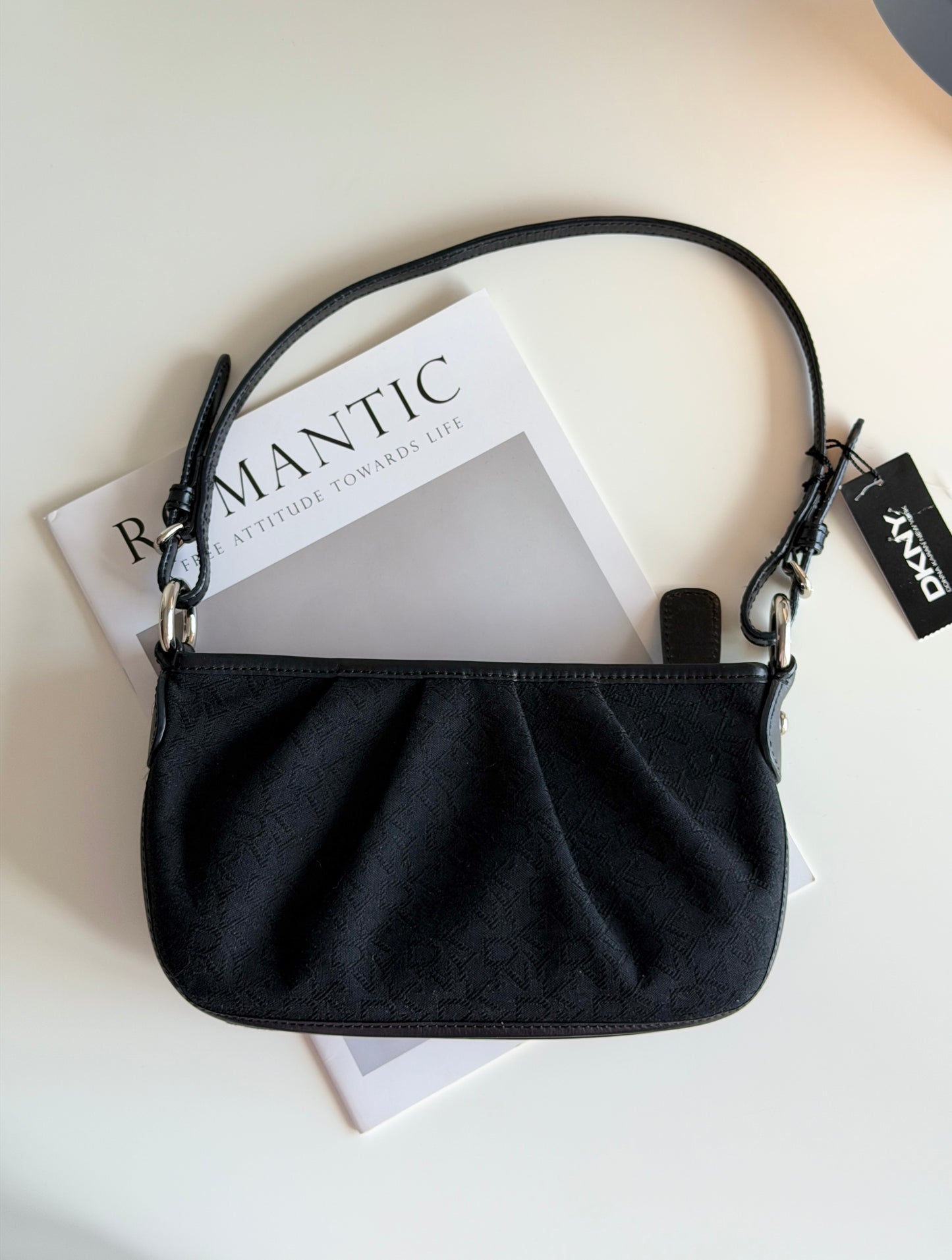 Authentic vintage DKNY black baguette bag