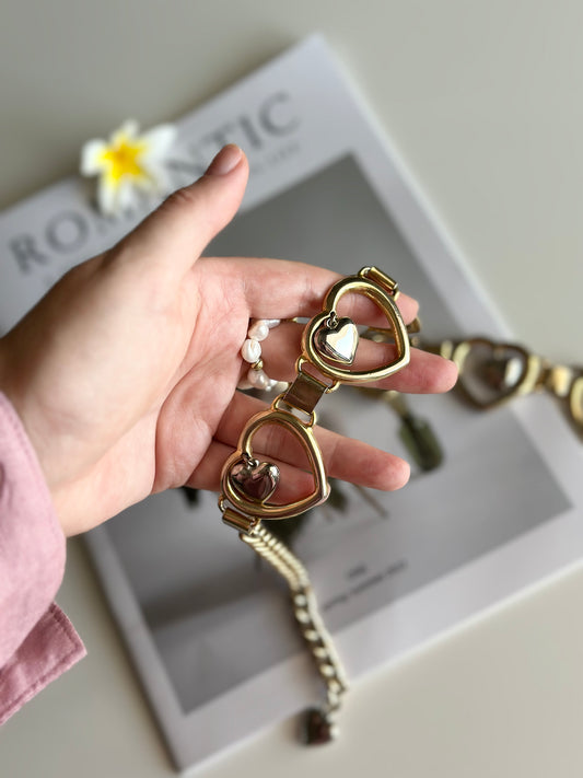 Amazing vintage two-tone belt with hearts