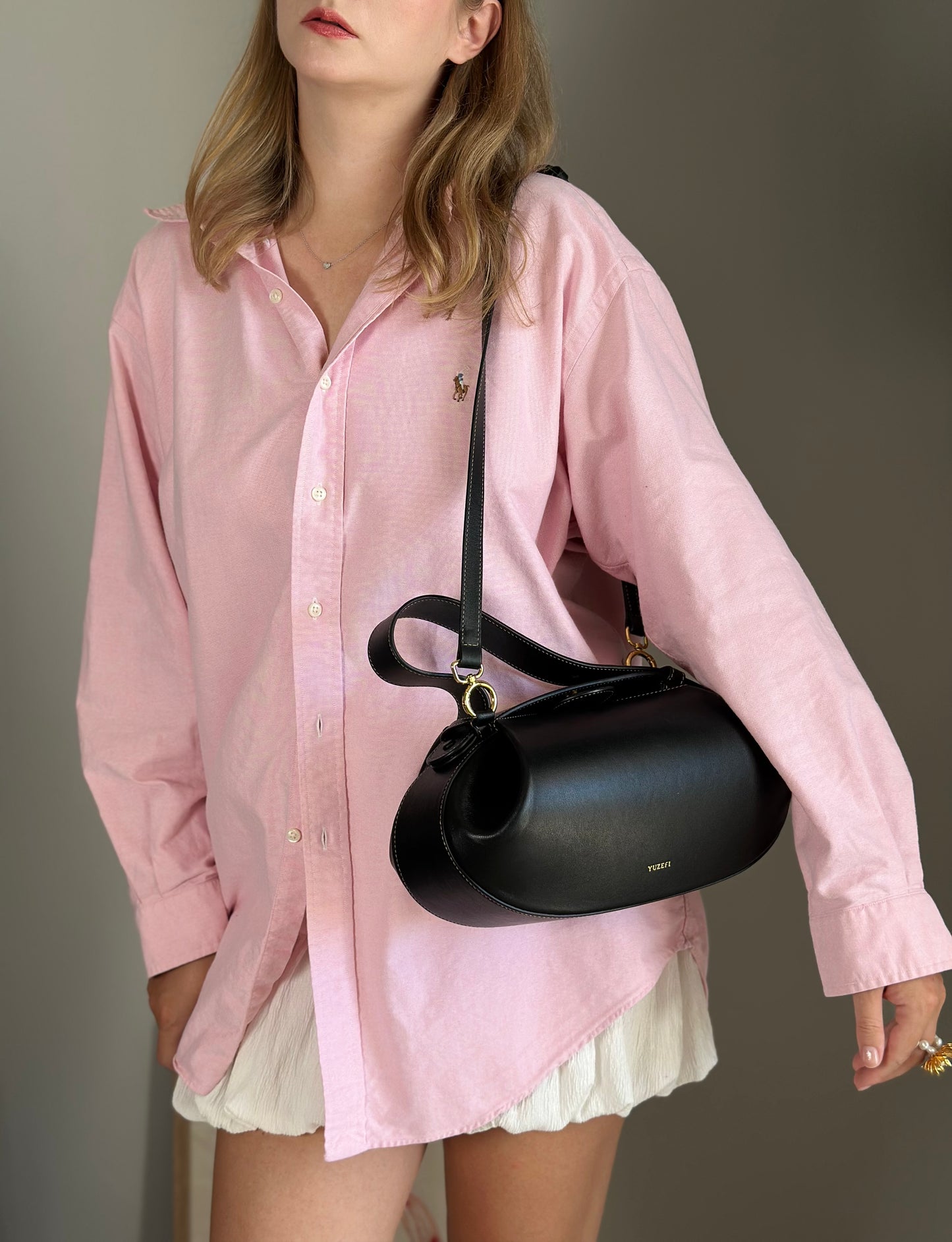Stunning Yuzefi Loaf Bag crafted from black leather