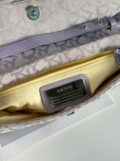 Charming vintage DKNY baguette bag in lilac colour