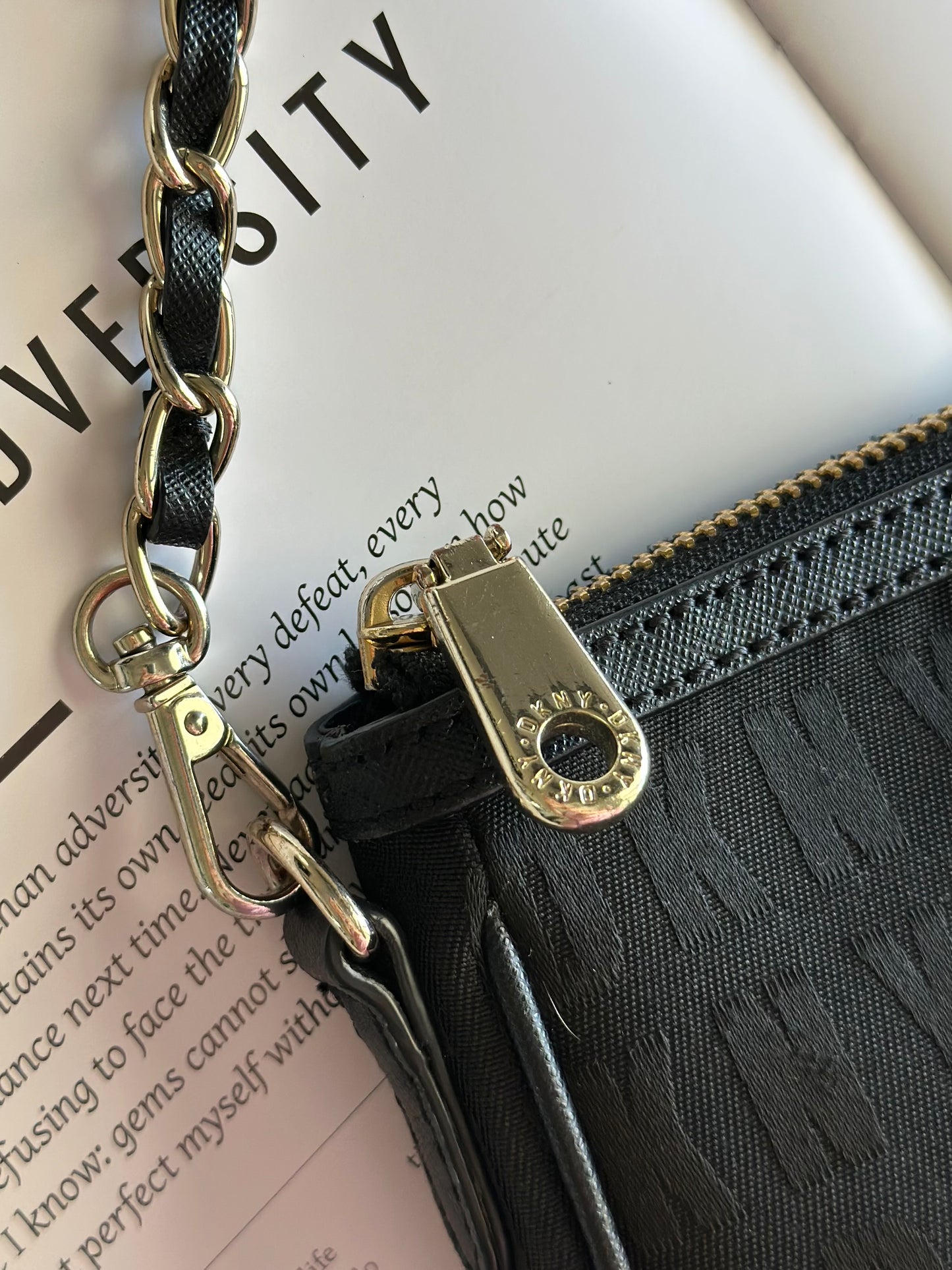 Stunning pre-loved black DKNY baguette bag