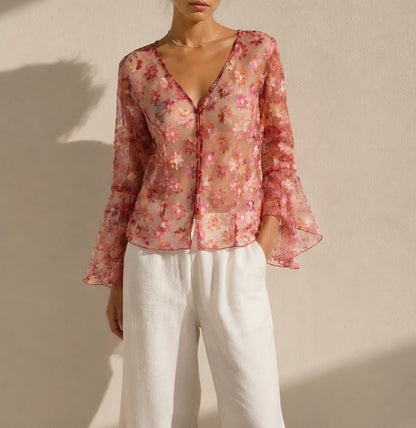 Romantic vintage sheer mesh blouse