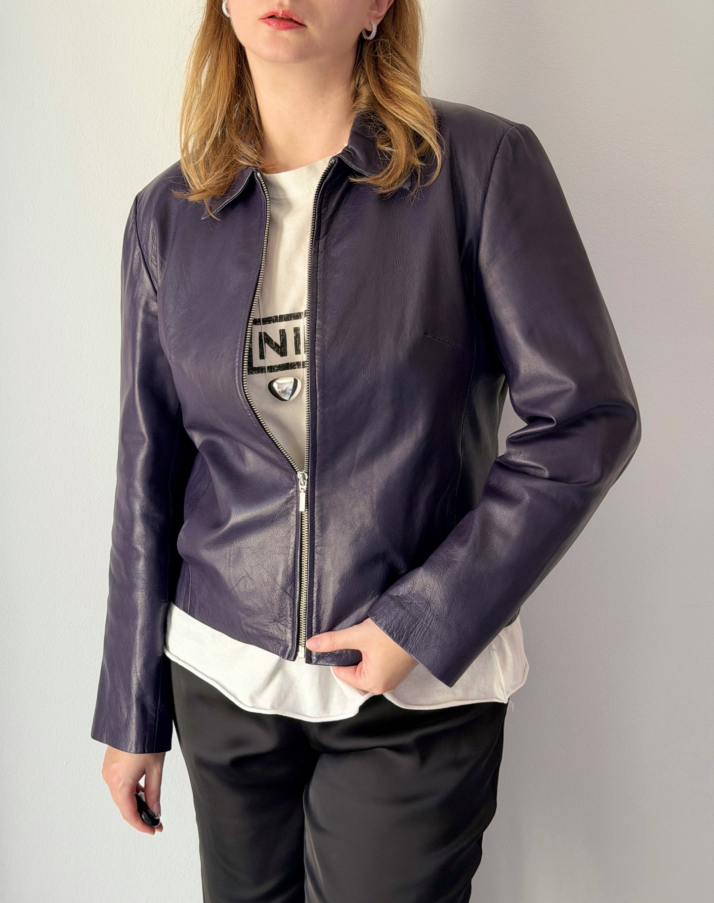 Vintage leather jacket in a deep plum tone