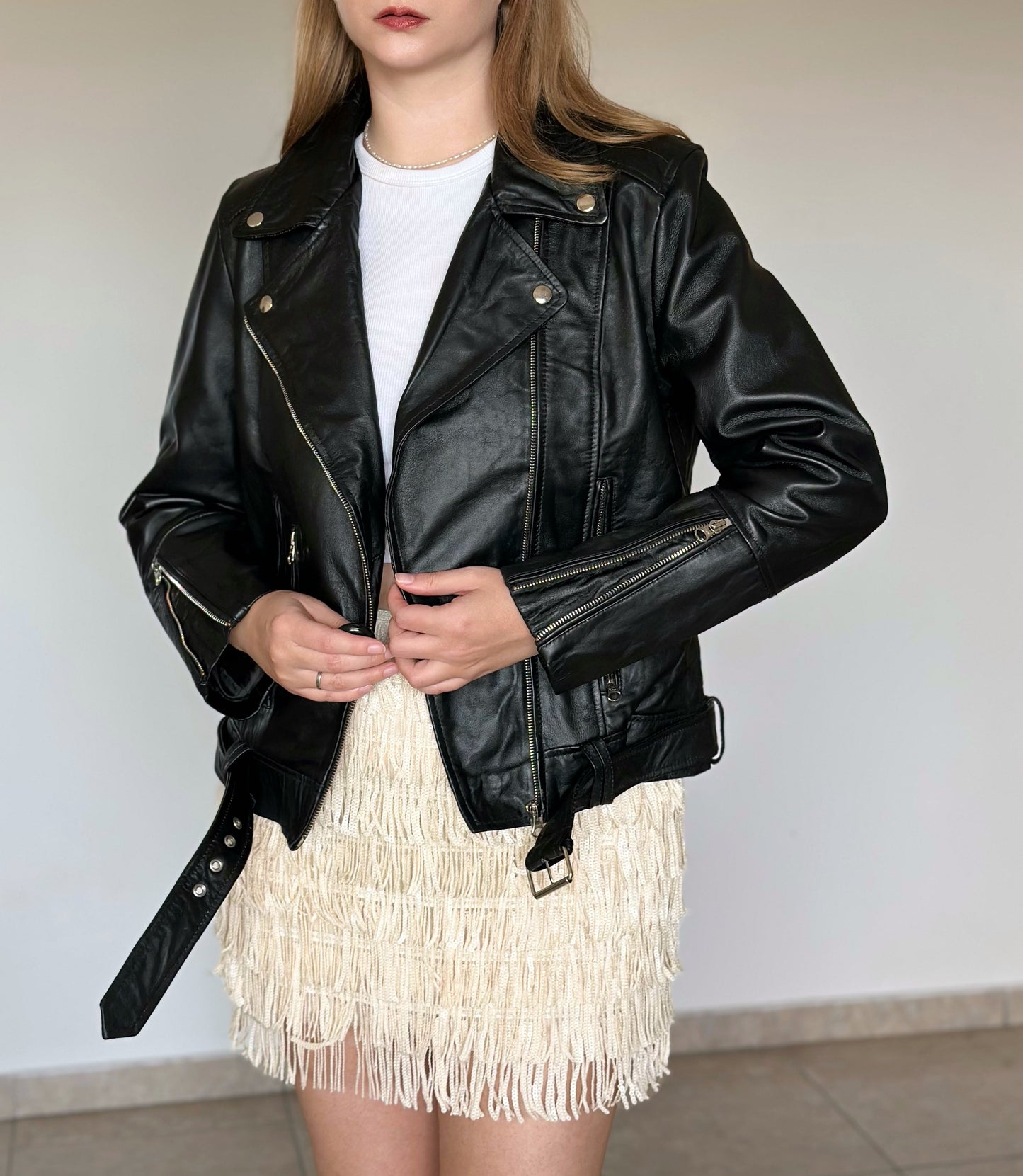 Classic vintage black biker leather  jacket