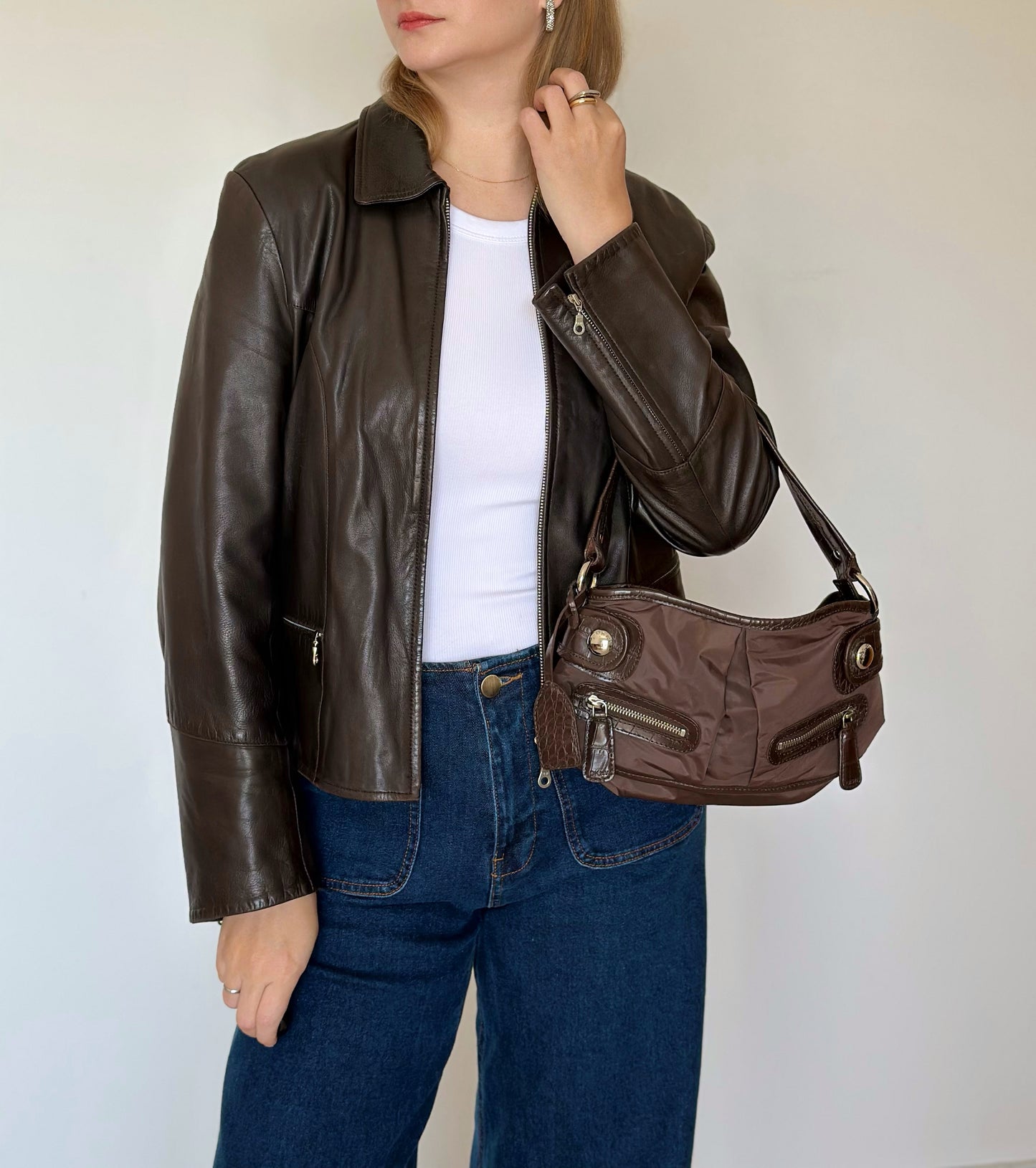 Vintage real leather brown jacket